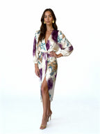 Isolde | Vestido satinado cruzado con estampado artístico