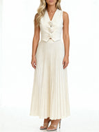 Leandra | Conjunto plisado con chaleco floral y falda midi