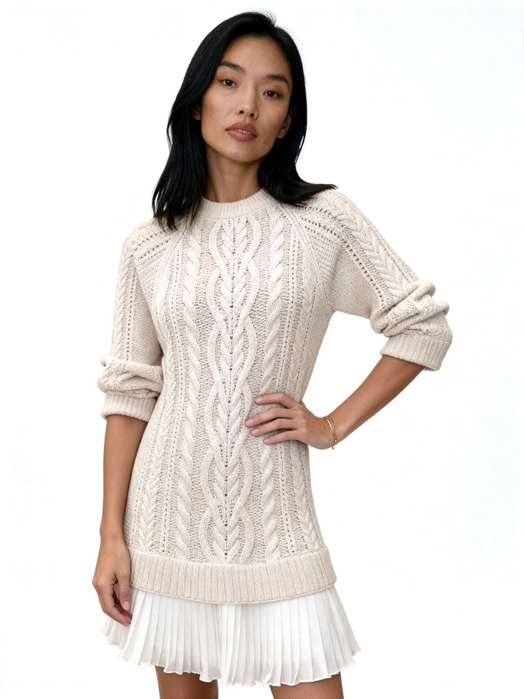 Eleni | Vestido de punto trenzado con falda plisada