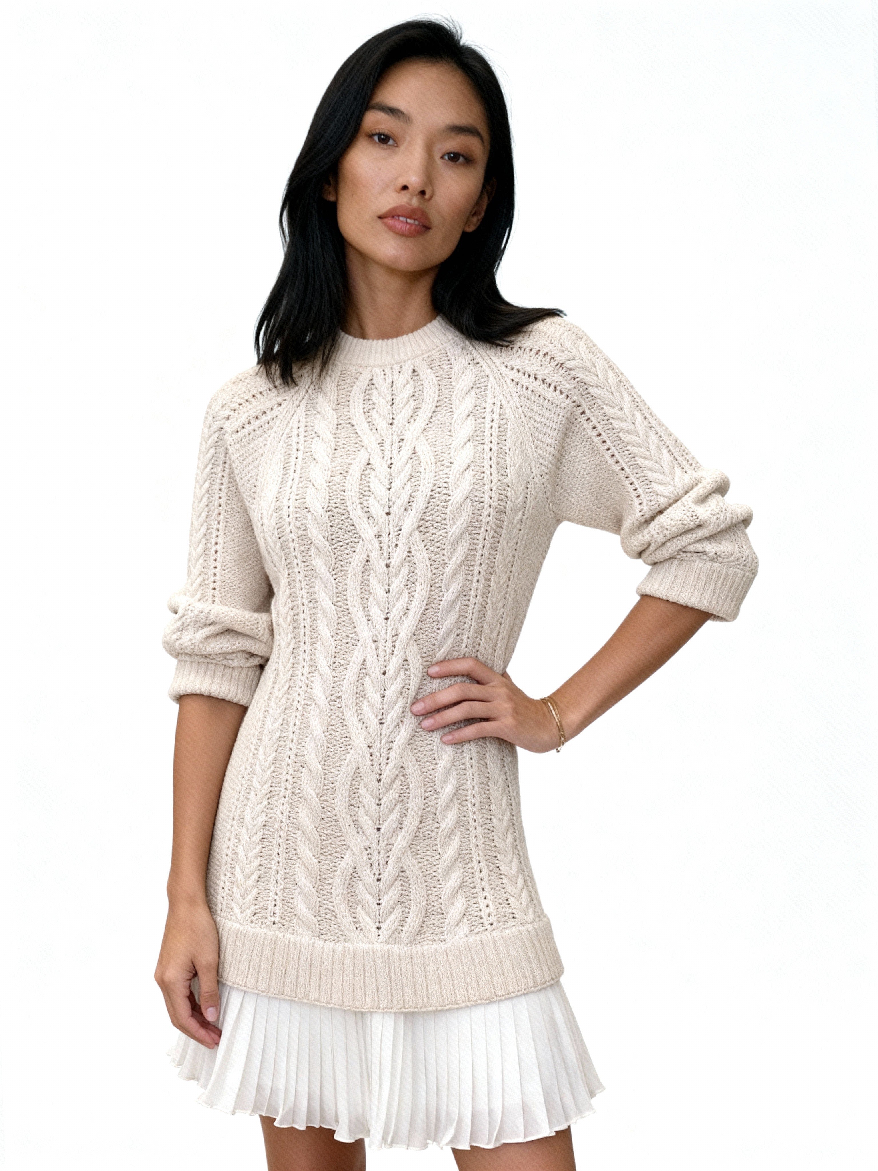 Eleni | Vestido de punto trenzado con falda plisada