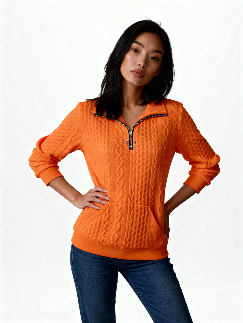 Kael | Sudadera trenzada con cremallera y cuello alto