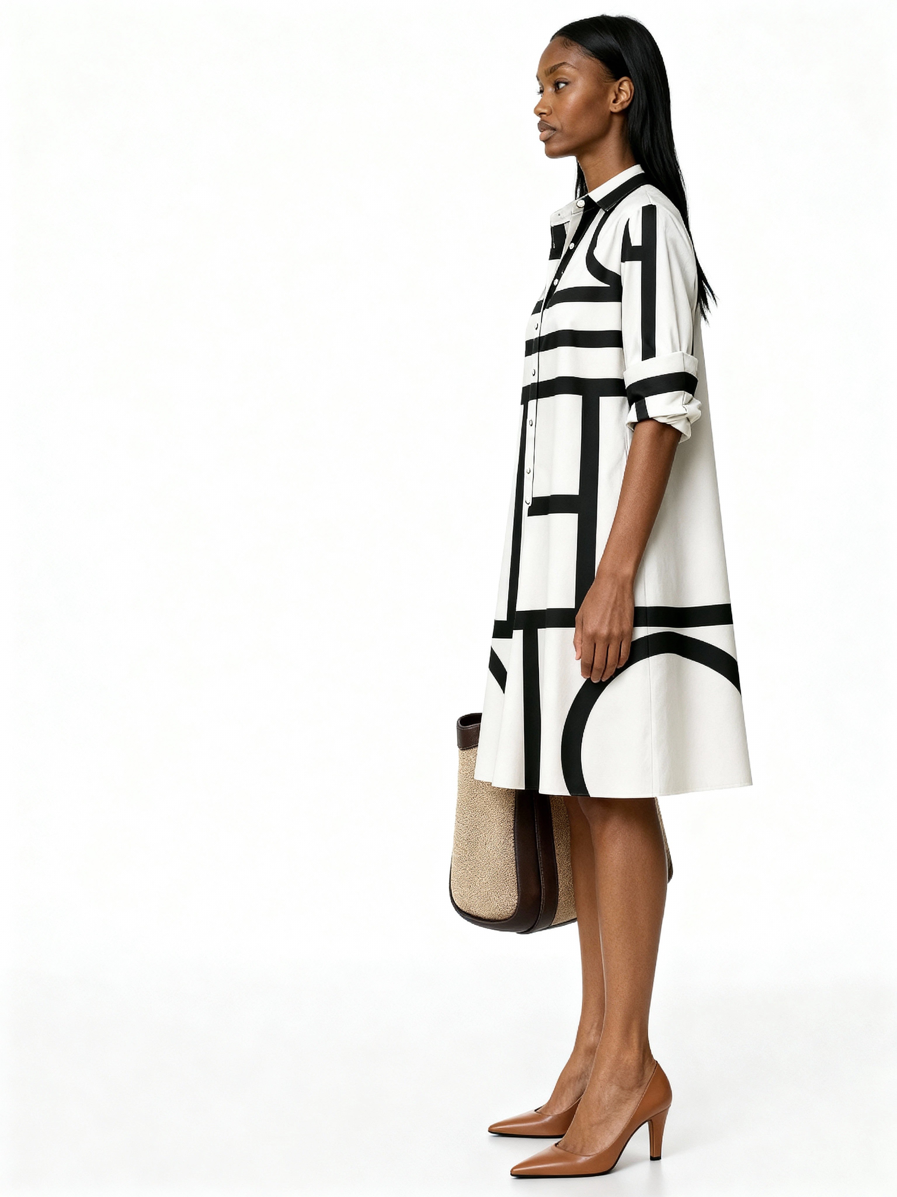 Adèle | Vestido camisero midi con estampado geométrico