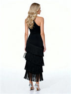 Noa | Vestido largo asimétrico de flecos