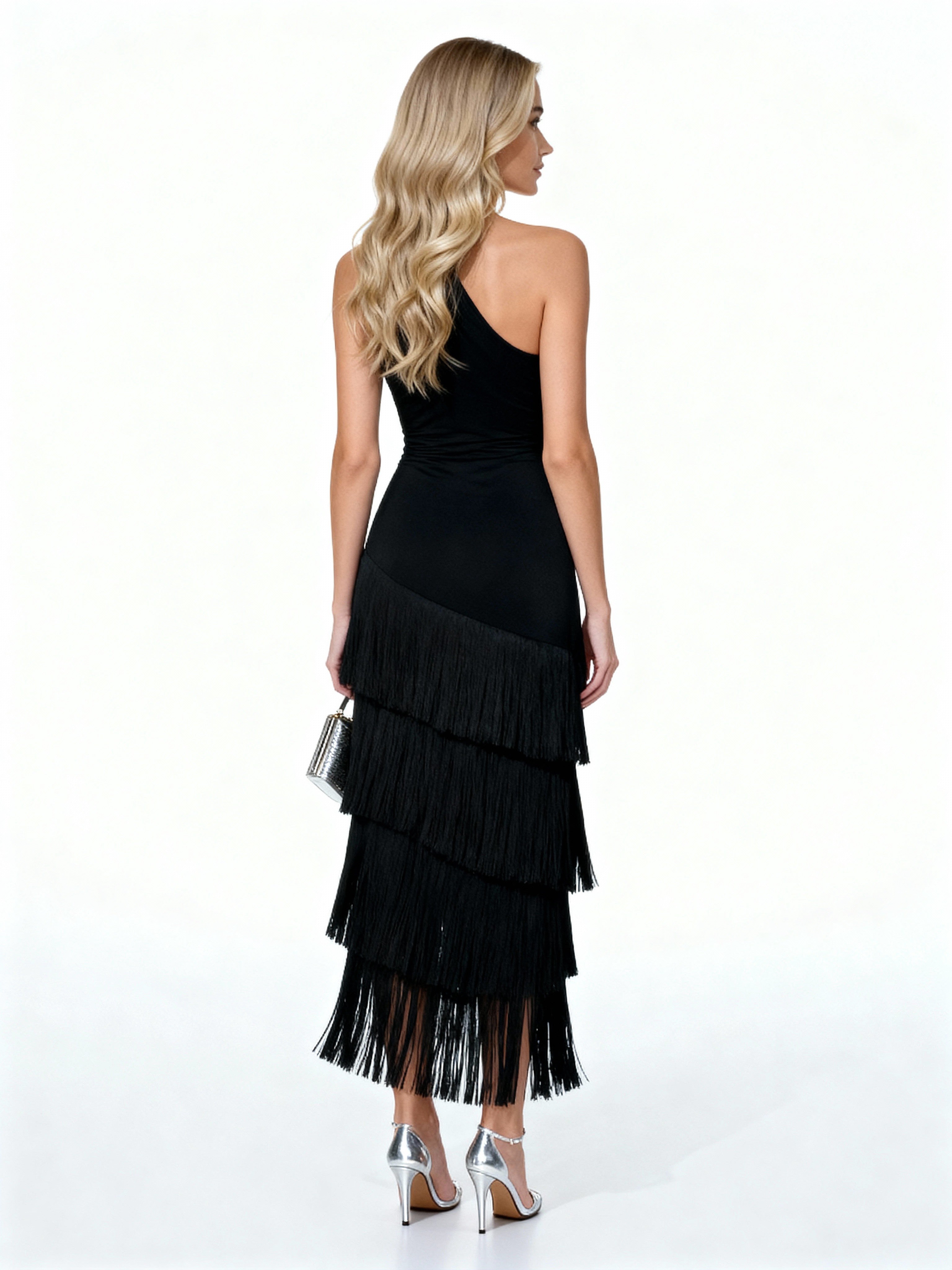 Noa | Vestido largo asimétrico de flecos