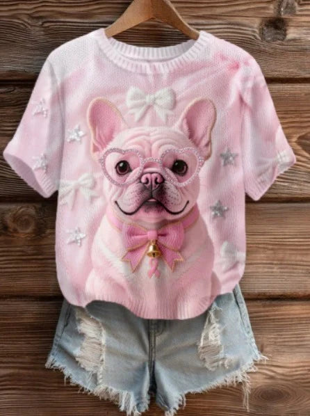 Camiseta Bulldog Rosa – Colección Huellas Rosa