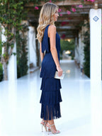 Noa | Vestido largo asimétrico de flecos