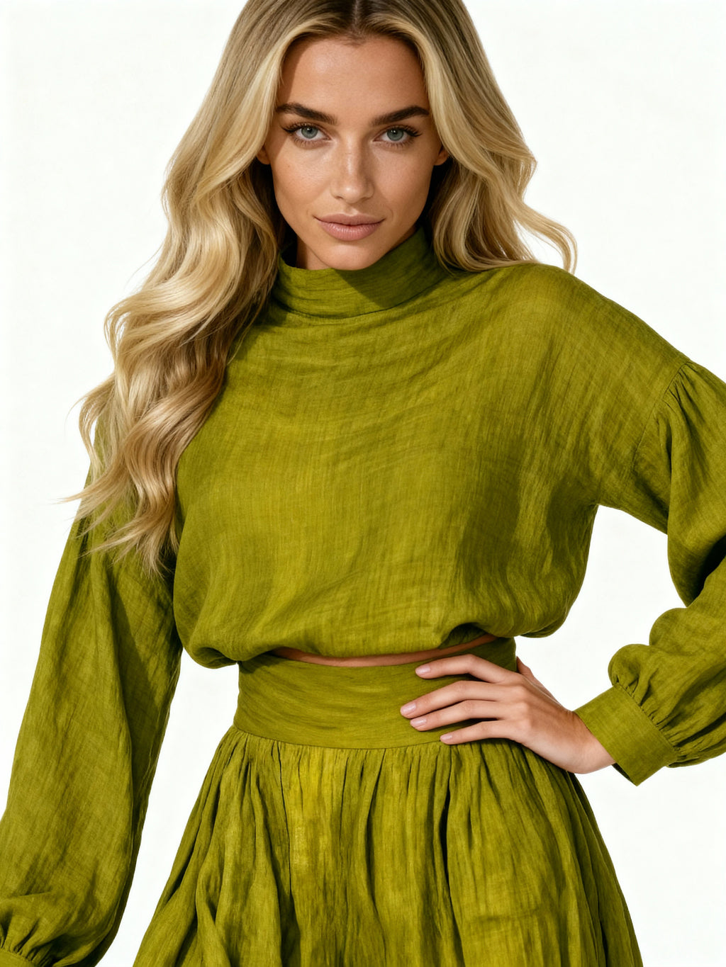 Karyna | Conjunto fluido de lino con blusa amplia y pantalón tipo falda