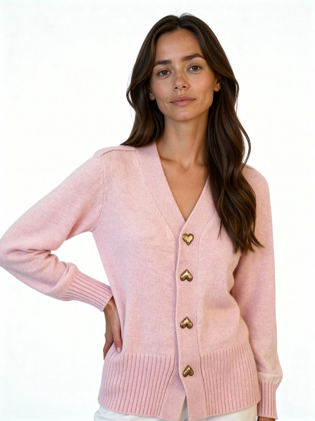 Alenya | Cárdigan de punto suave con botones dorados en forma de corazón