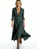 Maren | Vestido camisero largo de cuadros estilo western