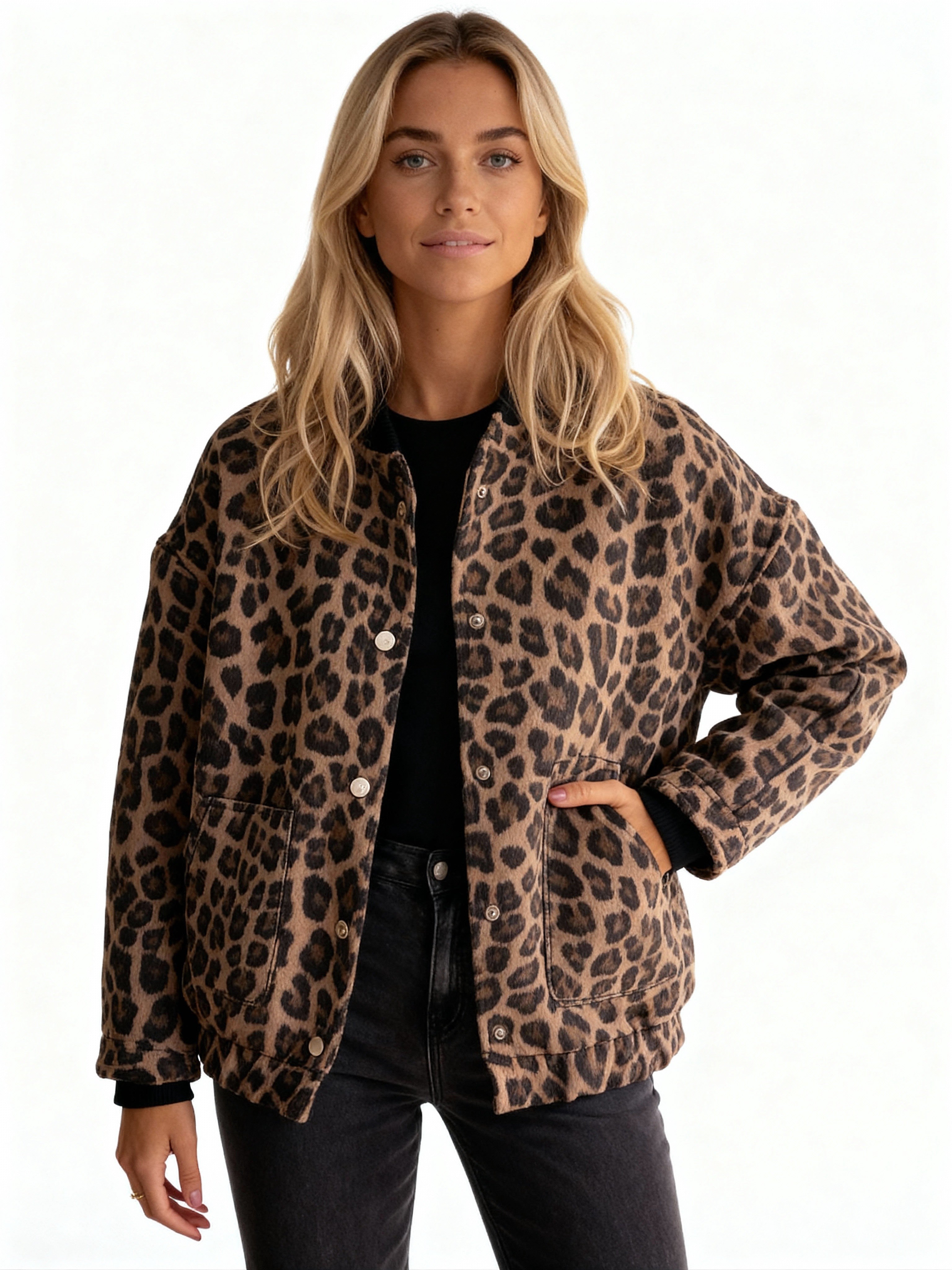 Rhea | Chaqueta bomber efecto borrego con estampado leopardo