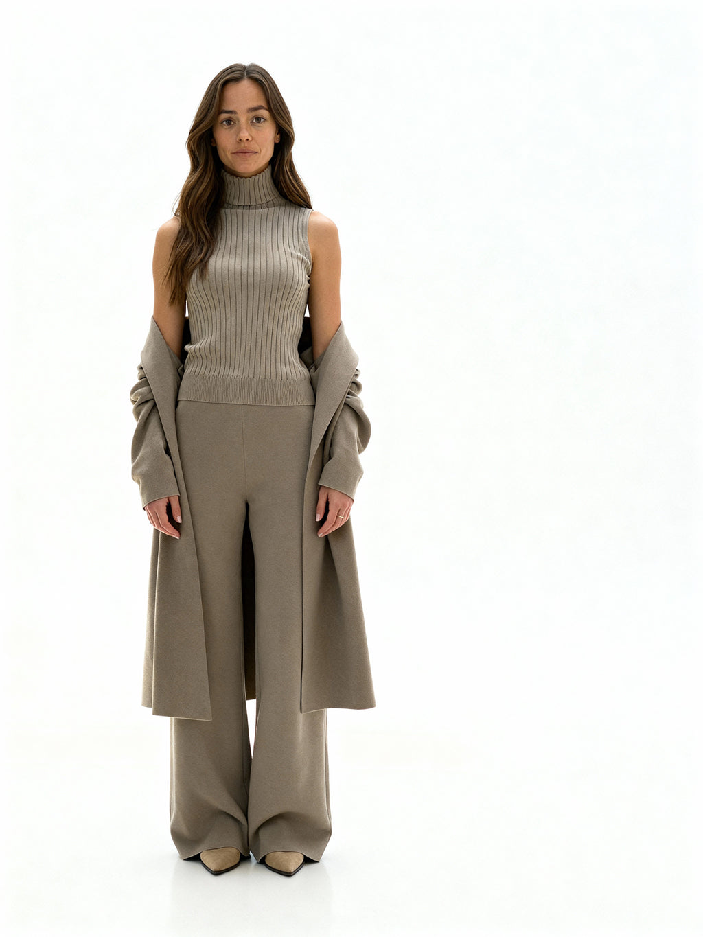 Conjunto Aura Knit | Chaleco de canalé y cárdigan largo