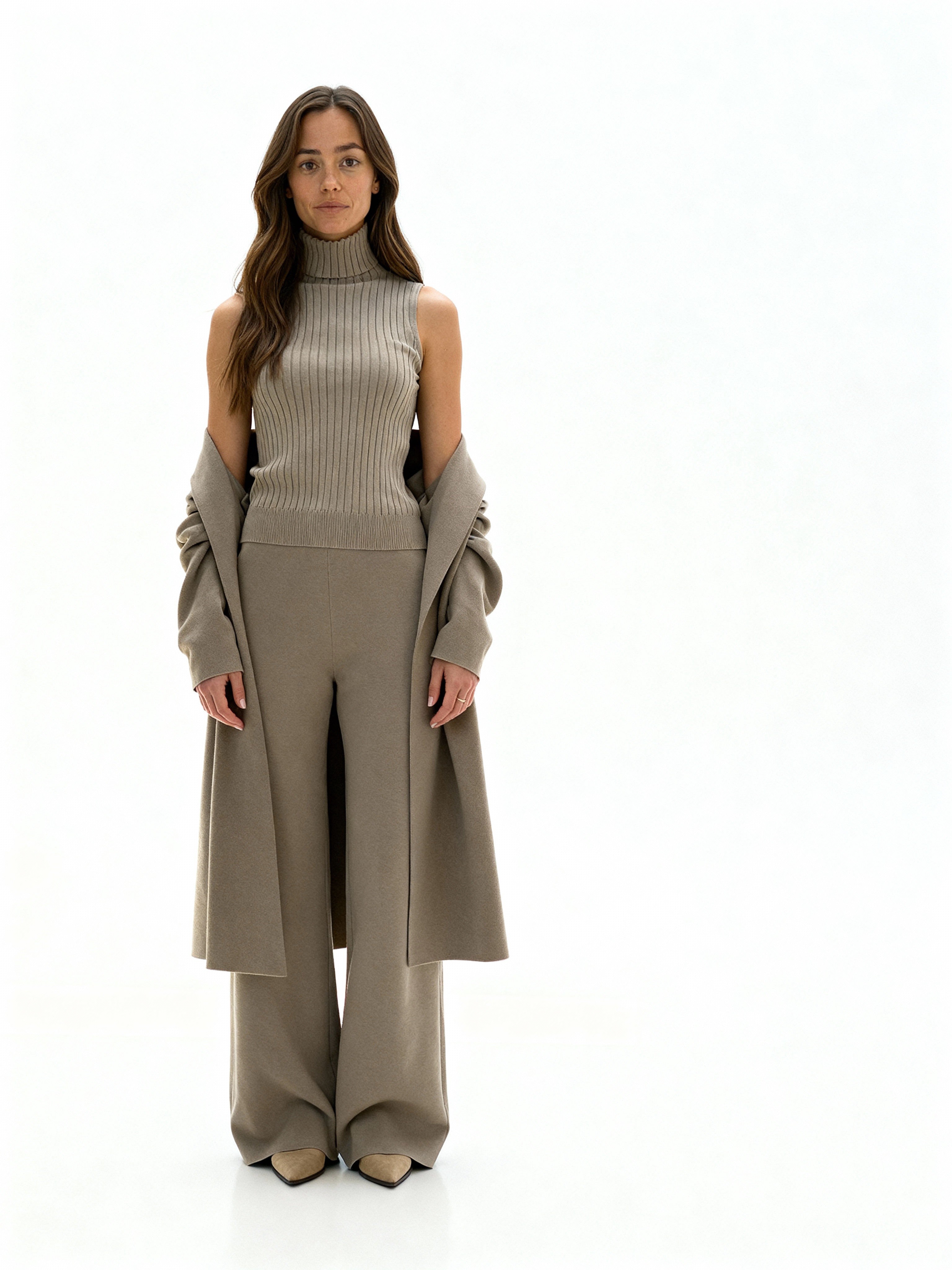 Conjunto Aura Knit | Chaleco de canalé y cárdigan largo