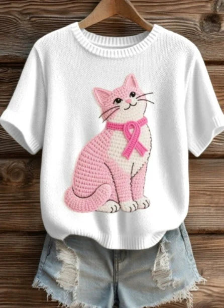 Camiseta Gato Blanco – Colección Huellas Rosa