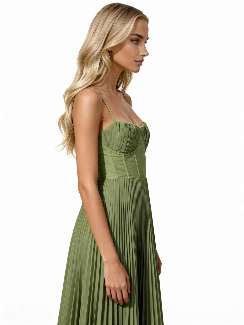 Eliora | Vestido largo plisado con corsé y tirantes finos