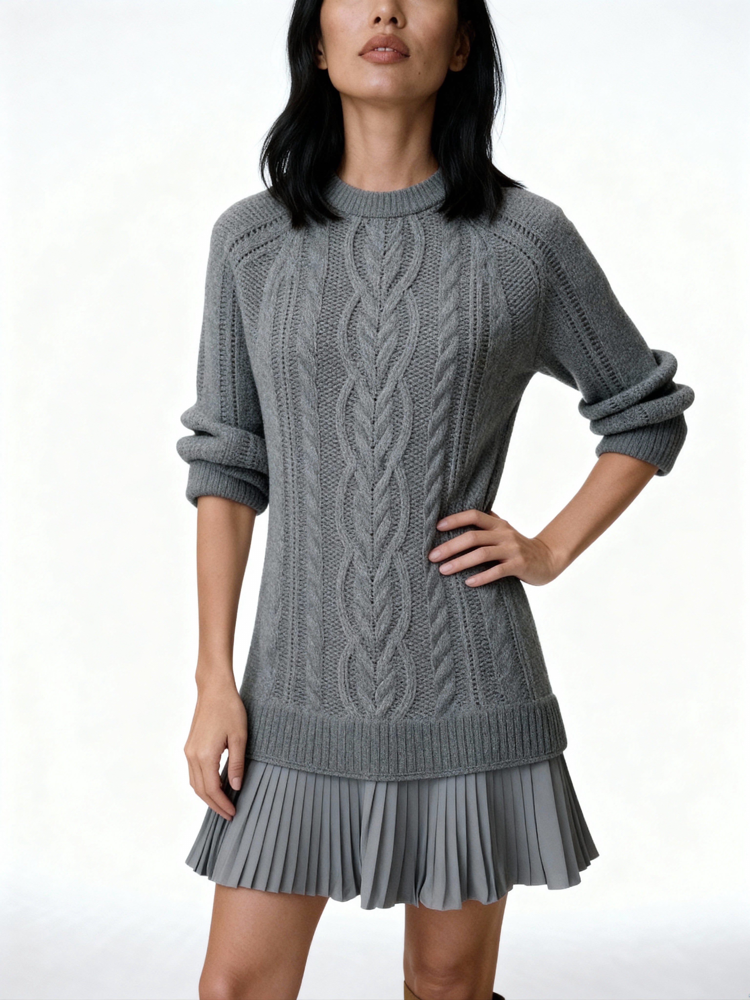 Eleni | Vestido de punto trenzado con falda plisada