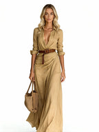 Sienna | Vestido camisero largo con cinturón de piel
