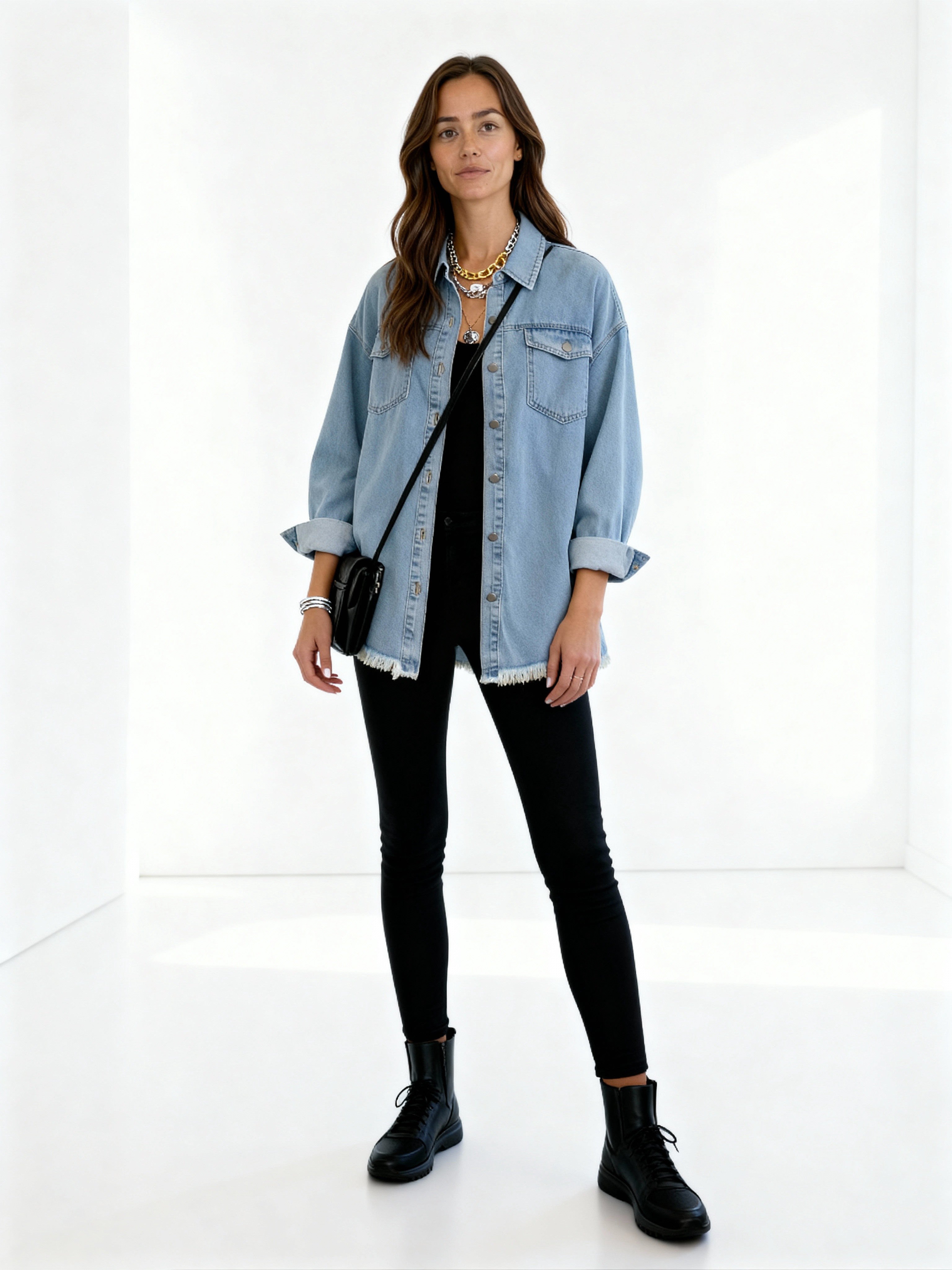 Reyna | Sobrecamisa denim con bajo desflecado y botones metálicos