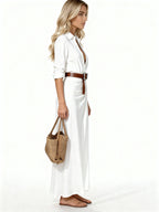 Sienna | Vestido camisero largo con cinturón de piel