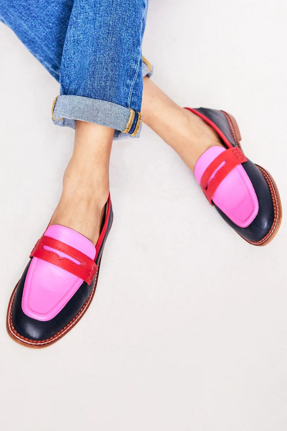 Mocasines Lumi Pop | Bicolor rosa y rojo con acabado navy
