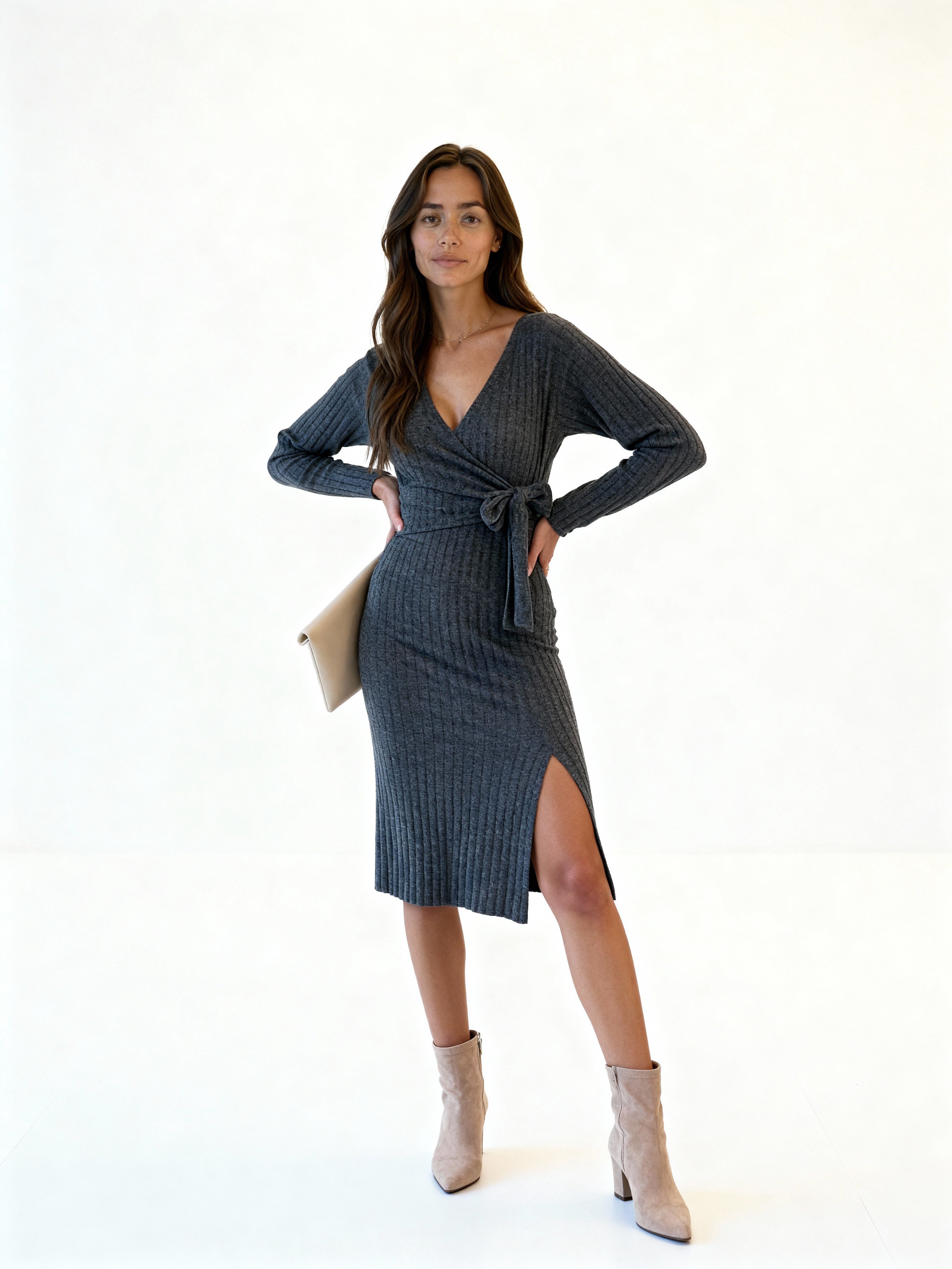 Canalé Leman | Vestido midi de punto con lazo lateral