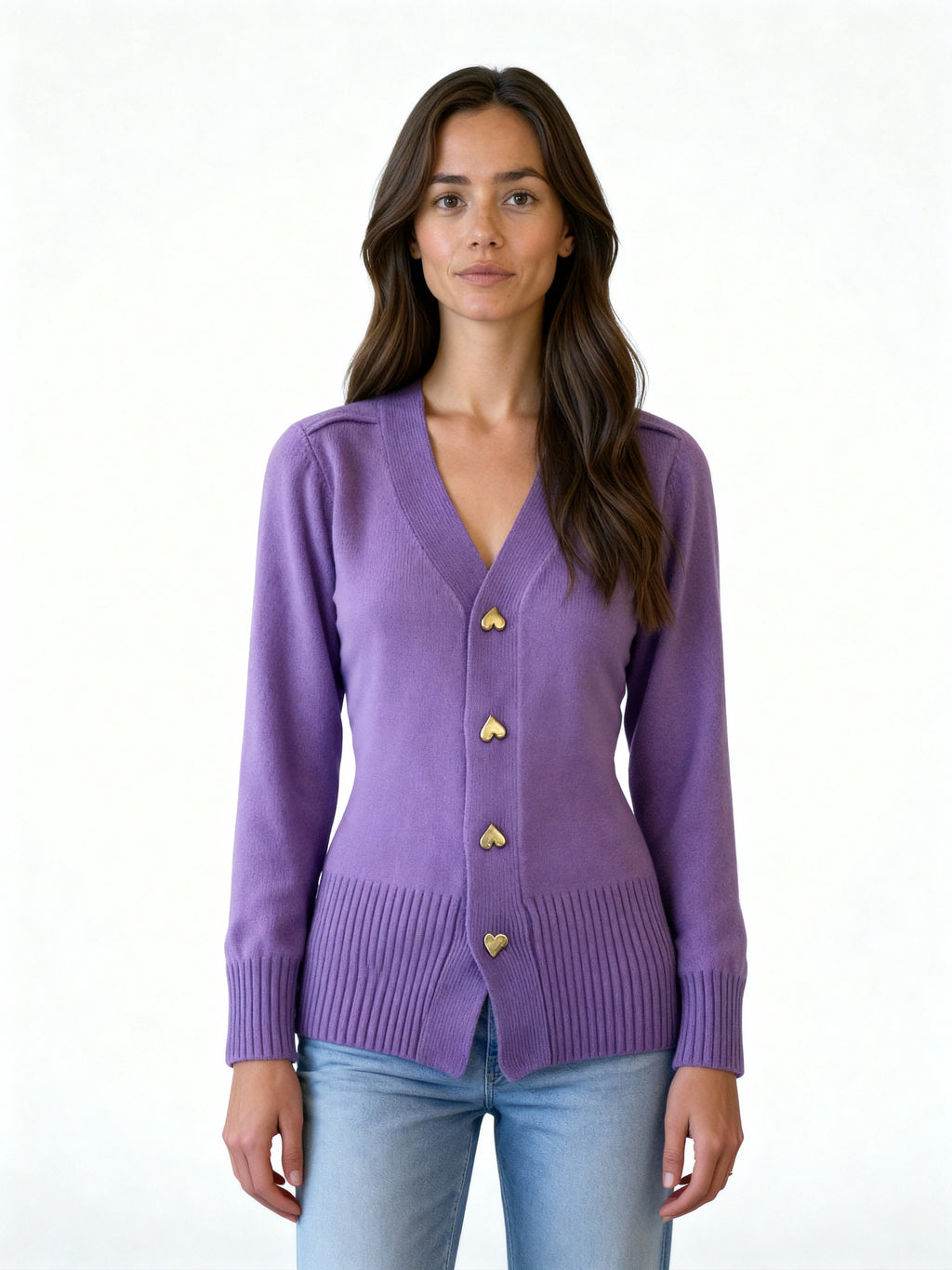 Alenya | Cárdigan de punto suave con botones dorados en forma de corazón