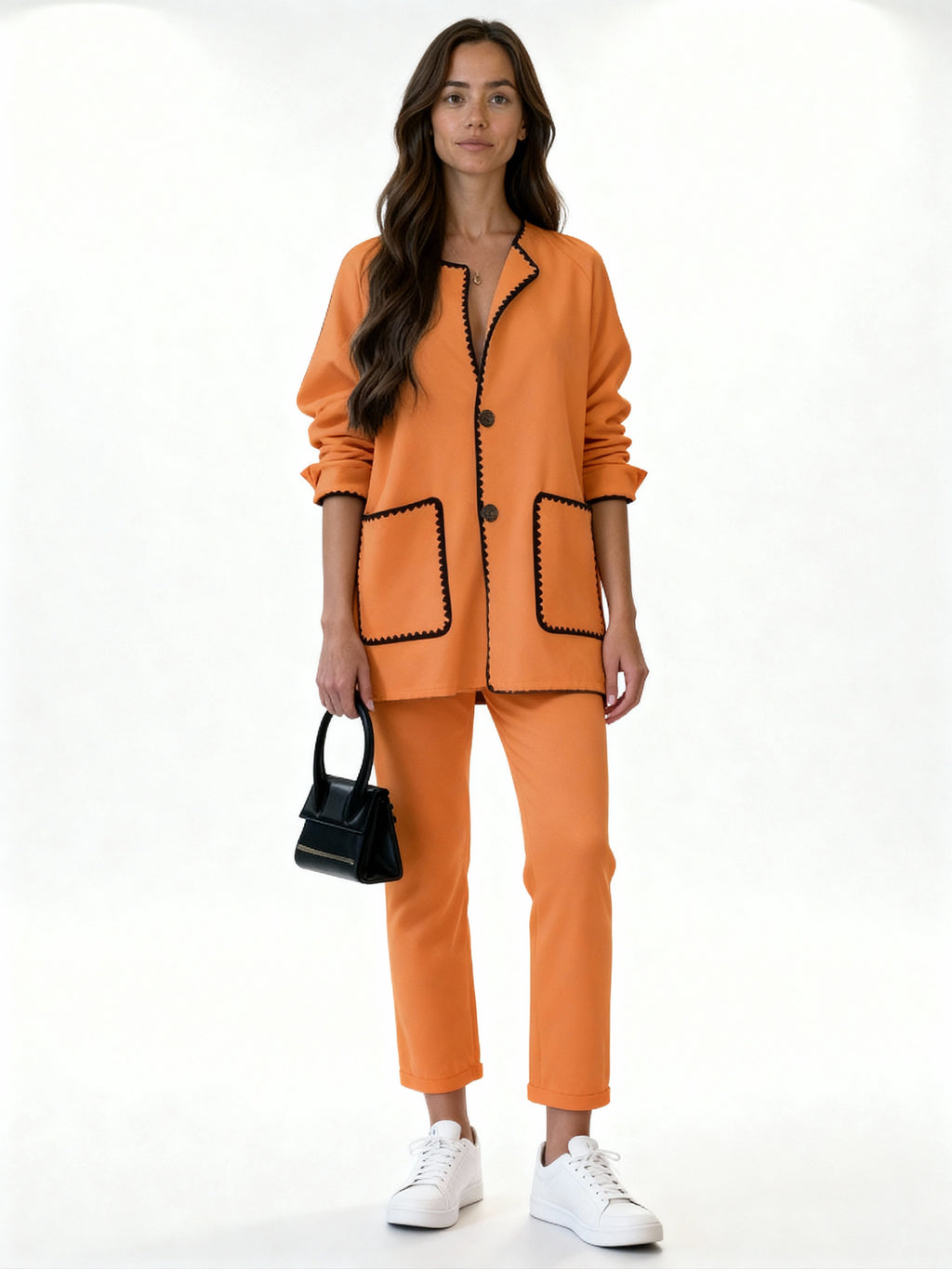 Conjunto Paris Knit | Chaqueta con ribete contrastado y pantalón fluido