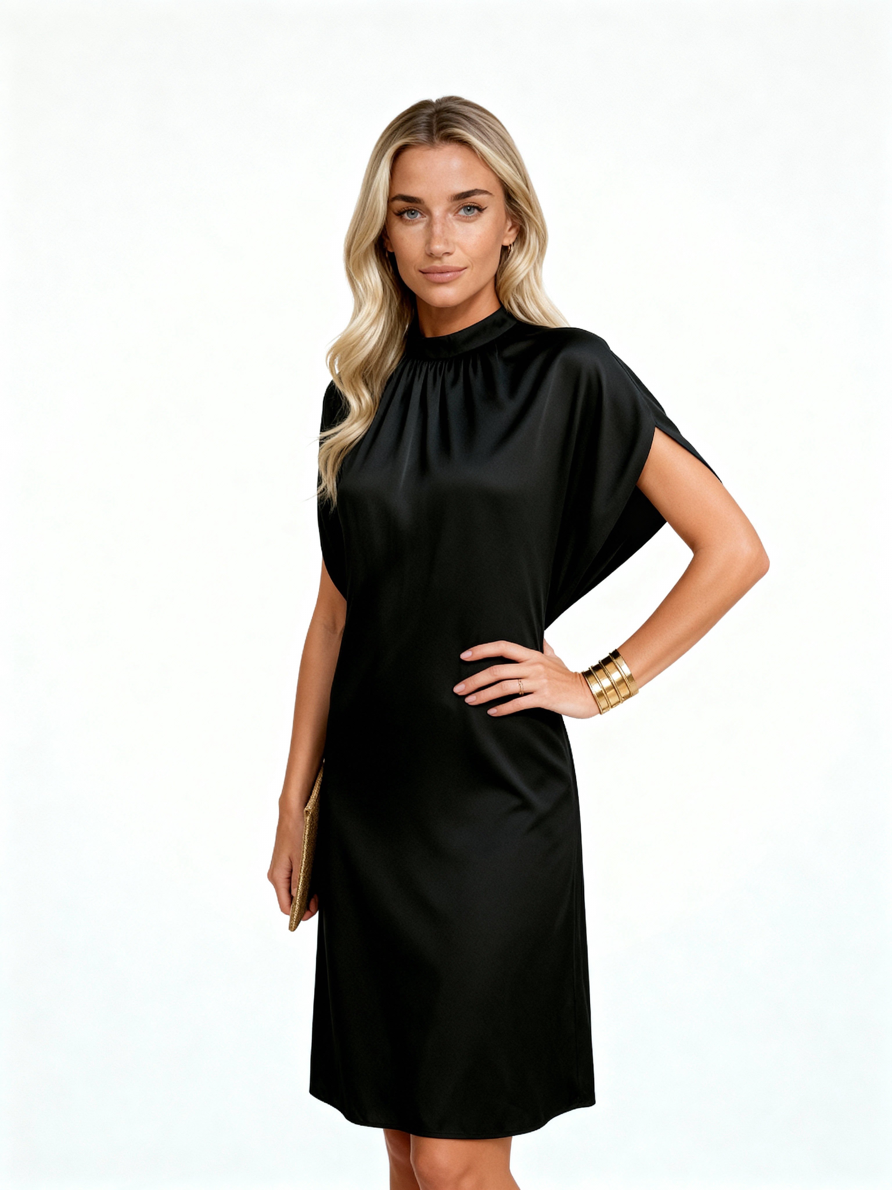 Inara | Vestido corto satinado con cuello fruncido