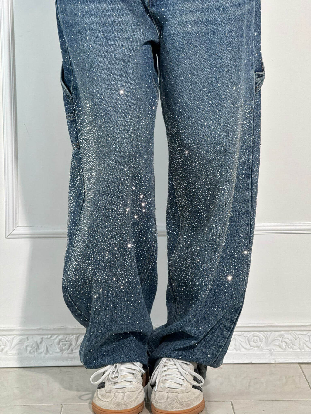 Pantalón Galaxy | Denim ancho con brillo de cristales