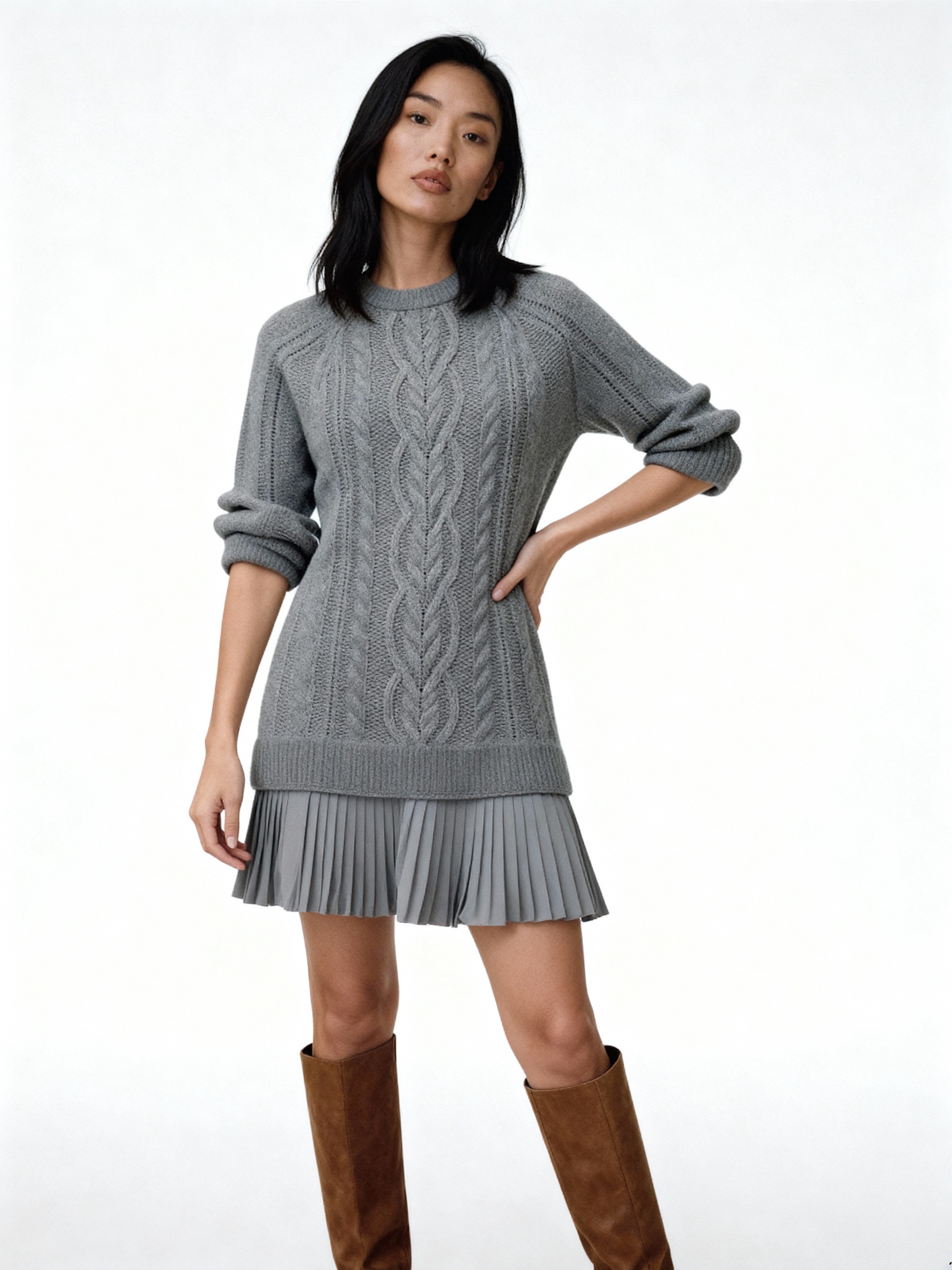 Eleni | Vestido de punto trenzado con falda plisada