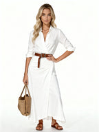 Sienna | Vestido camisero largo con cinturón de piel