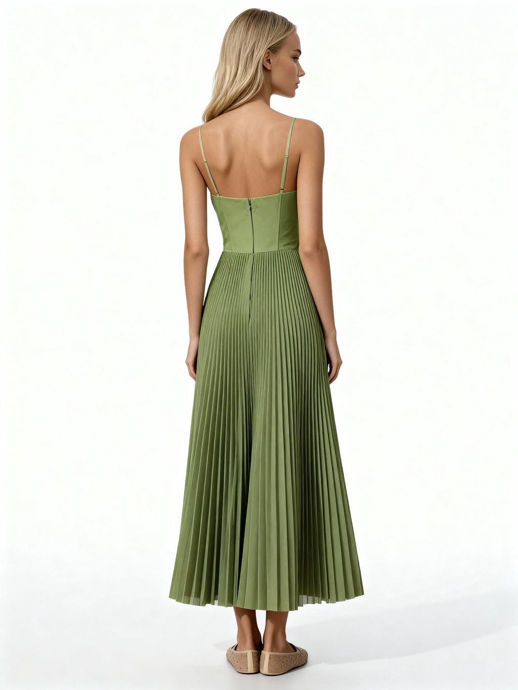 Eliora | Vestido largo plisado con corsé y tirantes finos