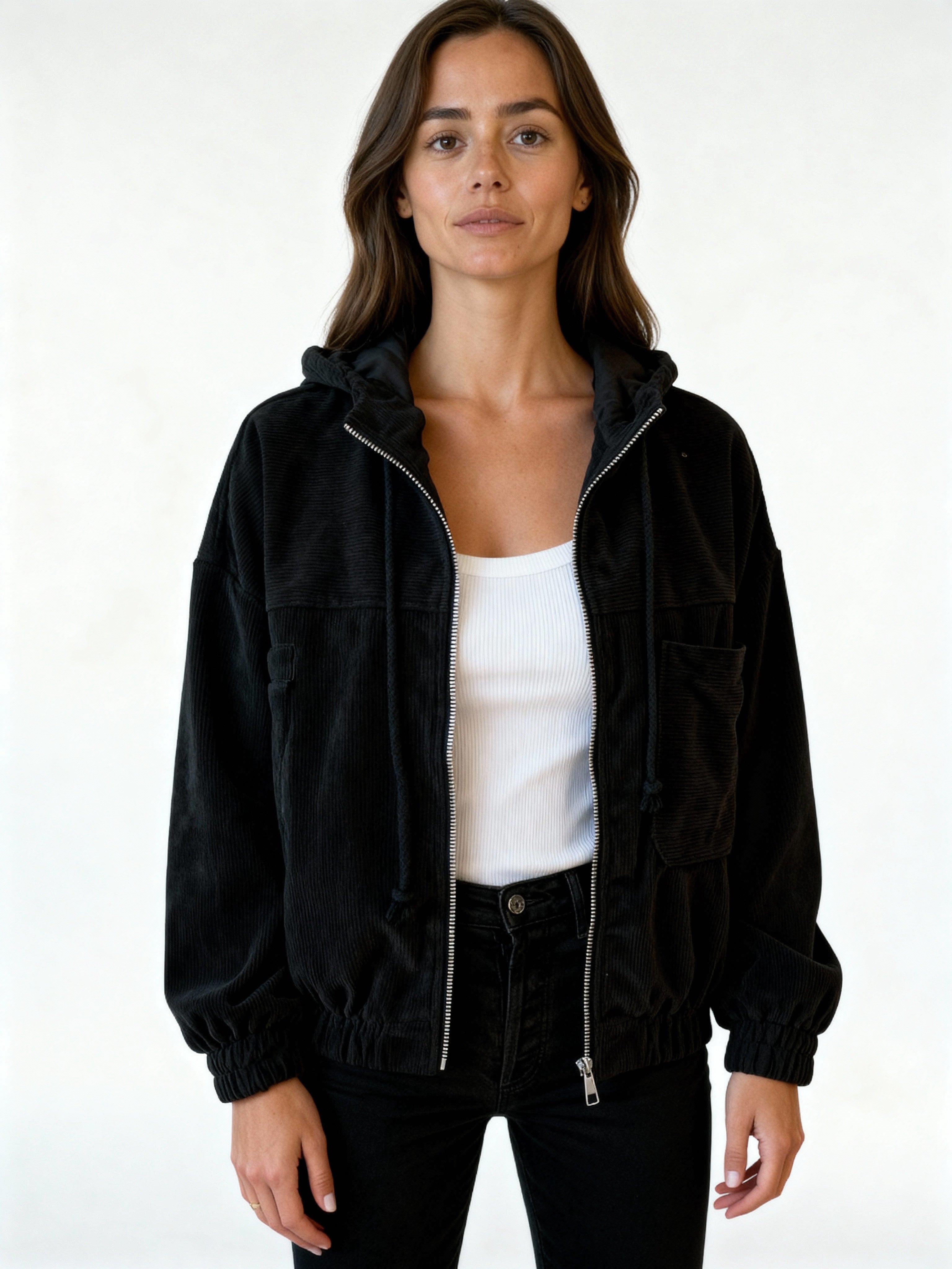 Nara | Chaqueta de pana con capucha y cremallera