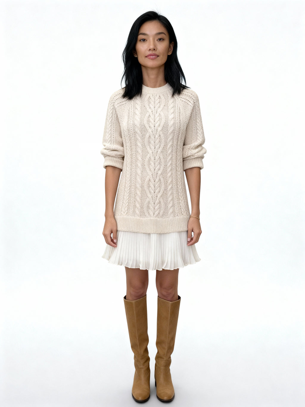 Eleni | Vestido de punto trenzado con falda plisada