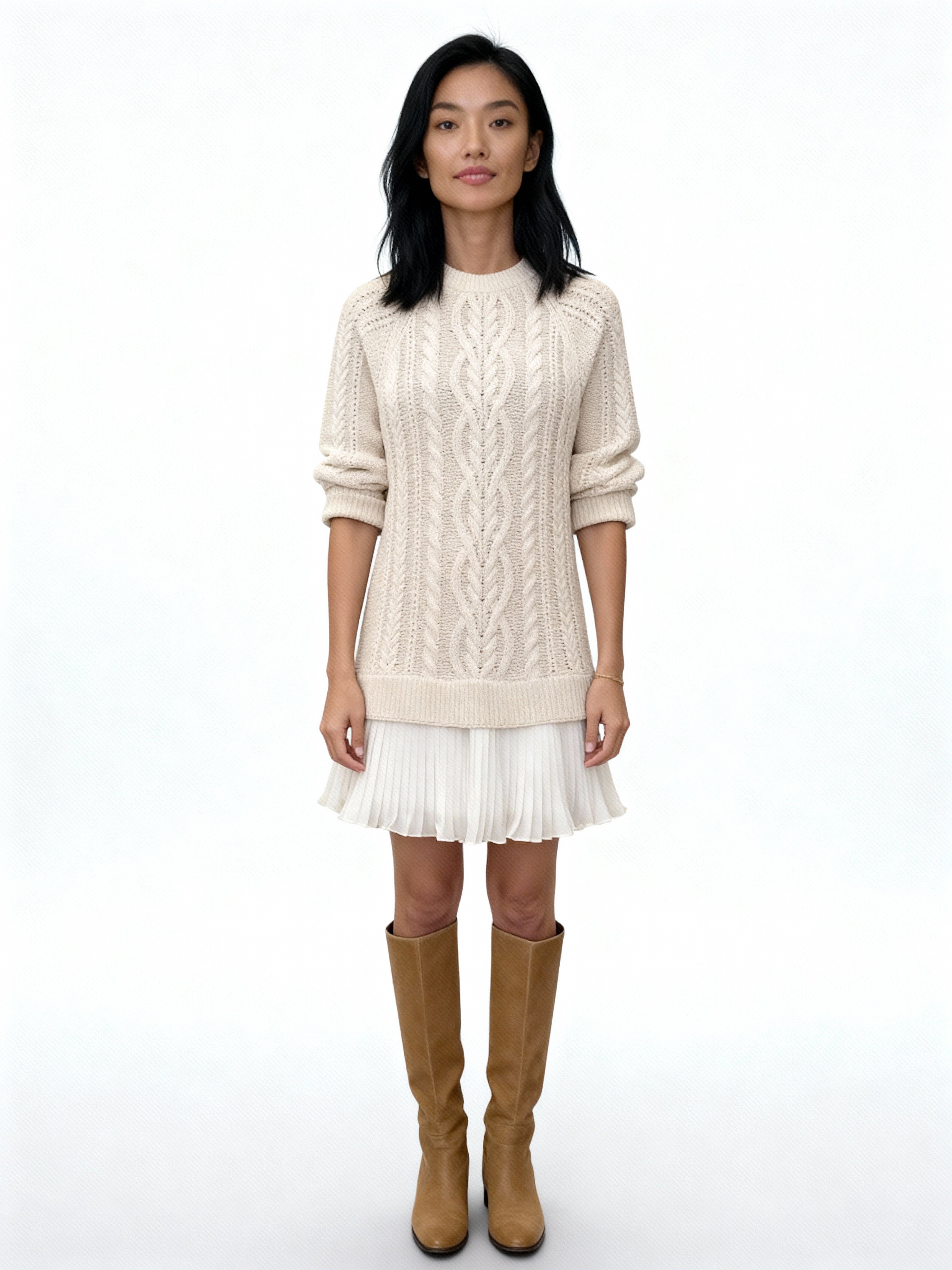 Eleni | Vestido de punto trenzado con falda plisada