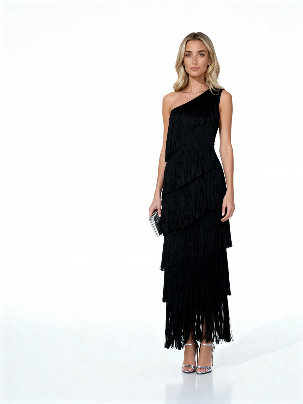 Noa | Vestido largo asimétrico de flecos