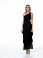 Noa | Vestido largo asimétrico de flecos