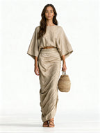 Sofía | Conjunto de lino con blusa amplia y falda envolvente