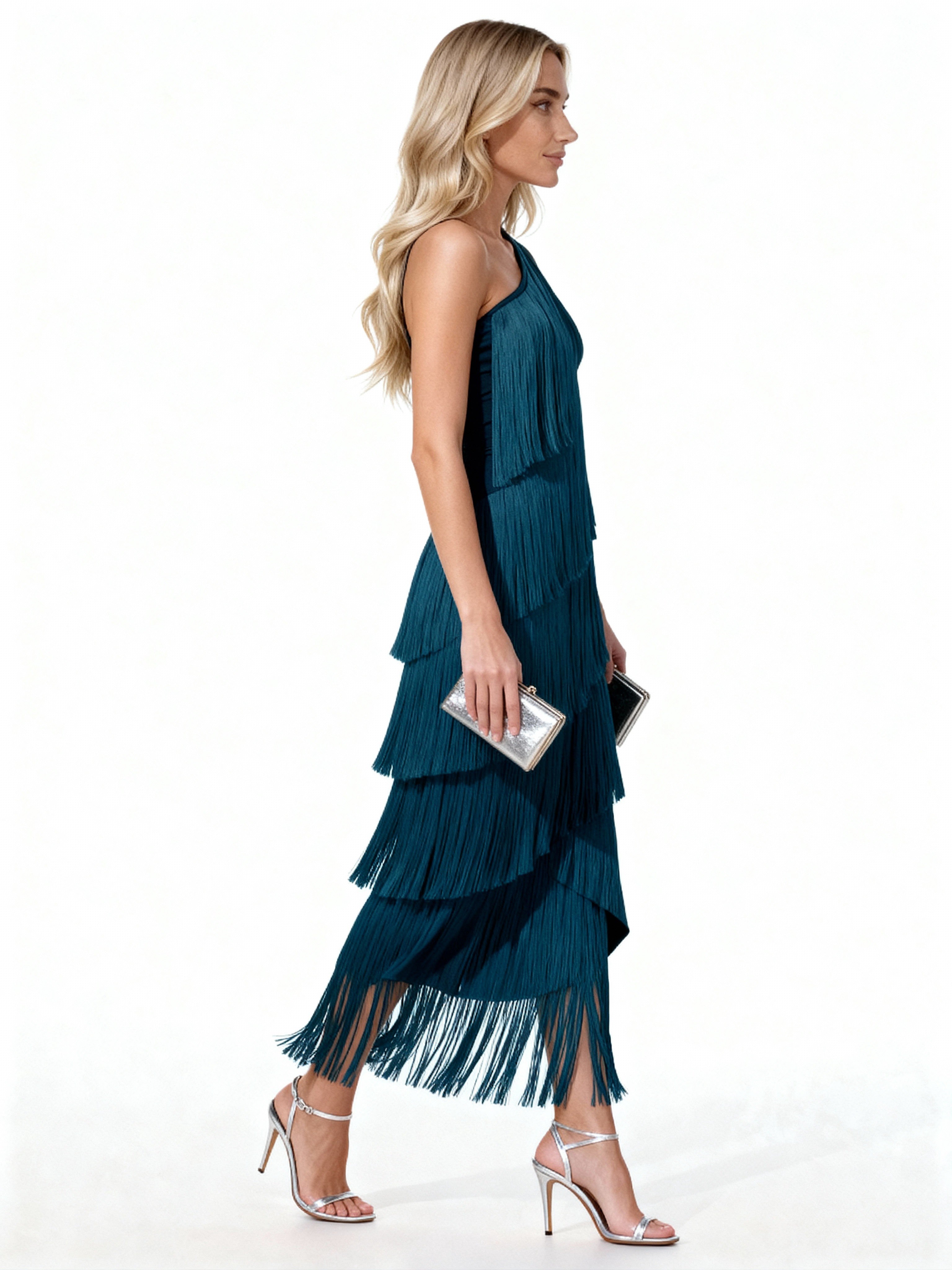 Noa | Vestido largo asimétrico de flecos