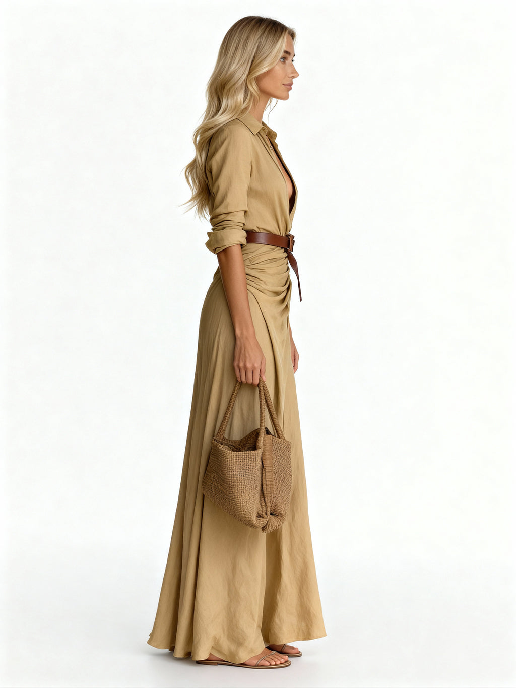 Sienna | Vestido camisero largo con cinturón de piel