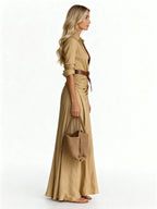 Sienna | Vestido camisero largo con cinturón de piel