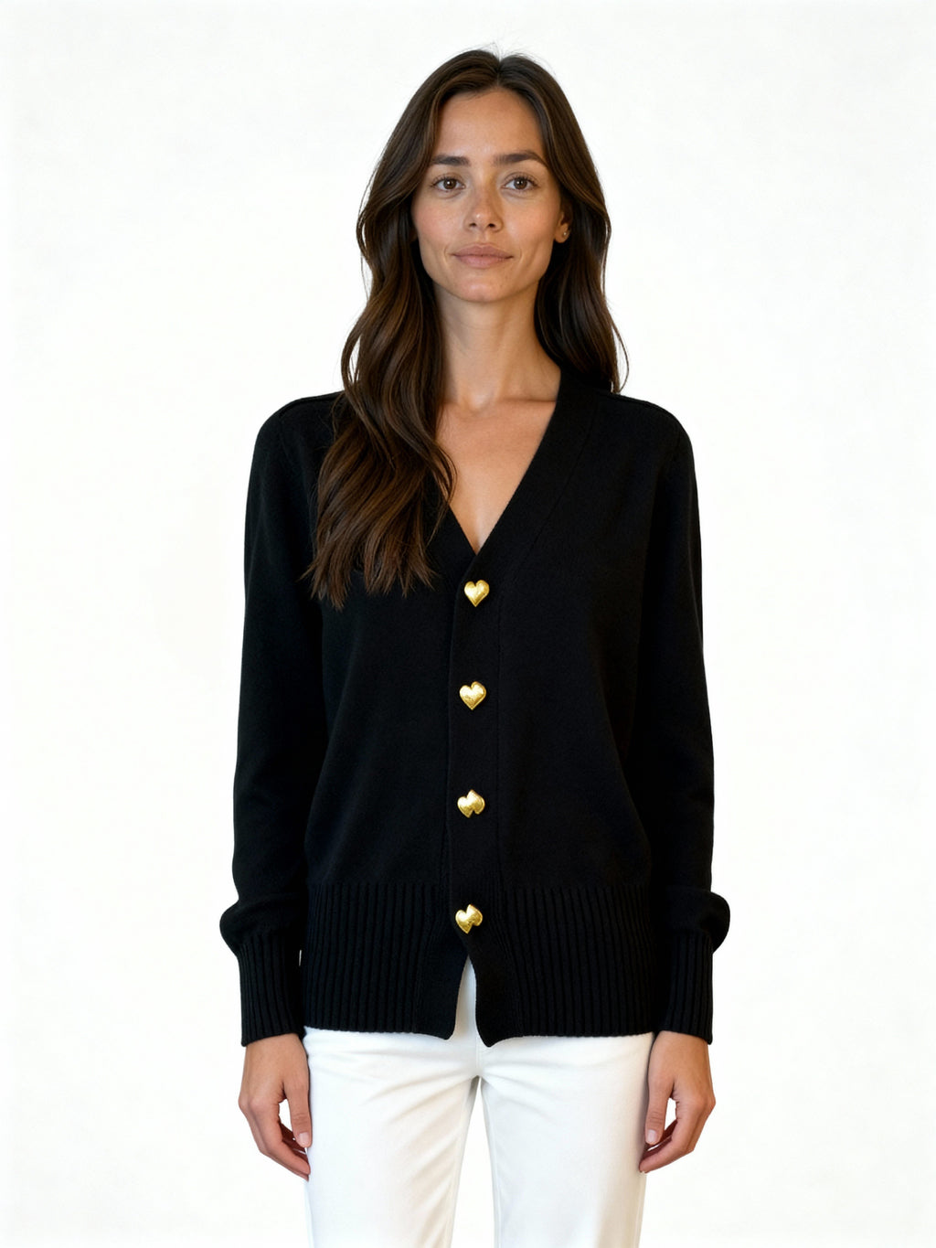 Alenya | Cárdigan de punto suave con botones dorados en forma de corazón