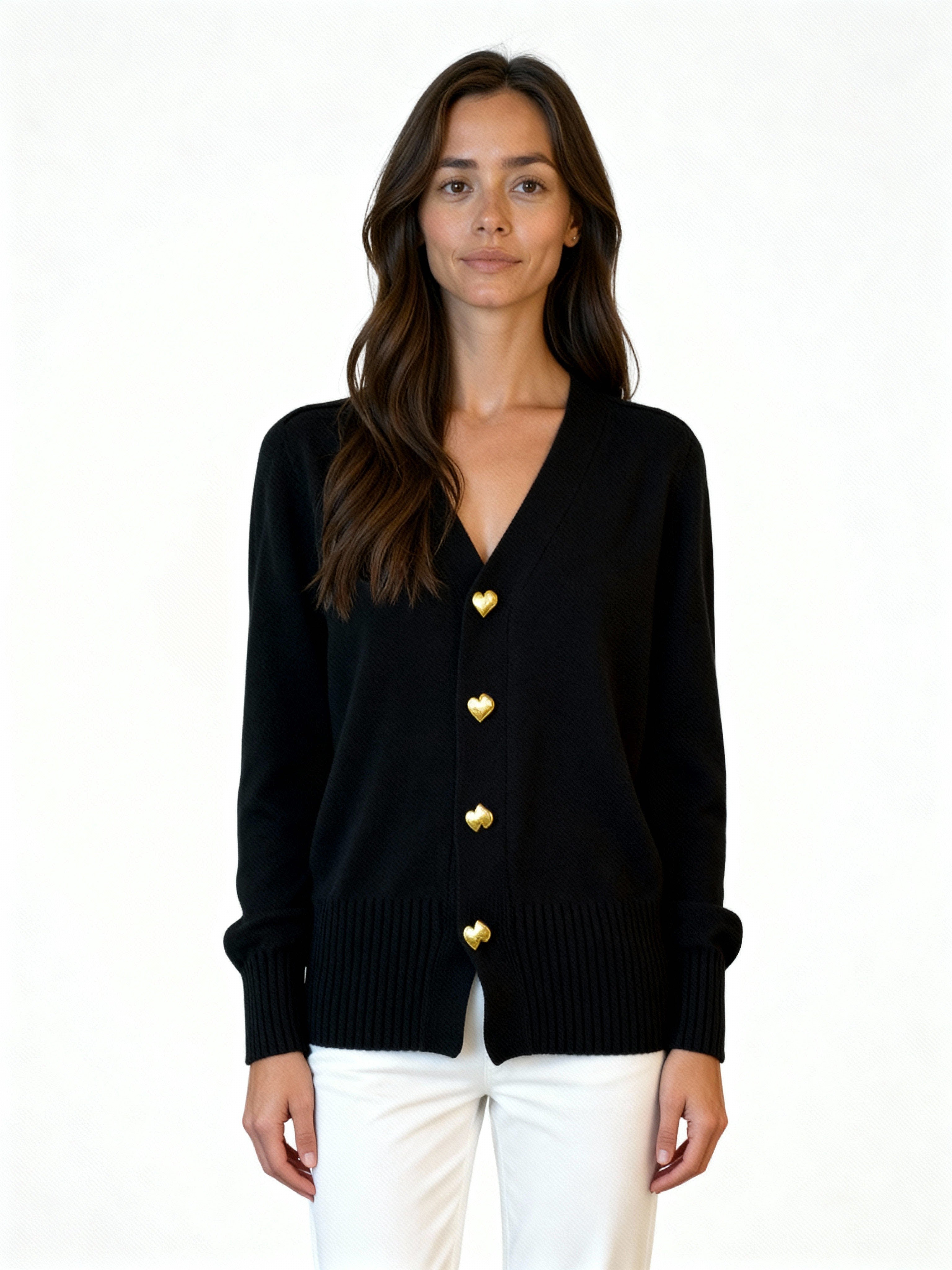 Alenya | Cárdigan de punto suave con botones dorados en forma de corazón