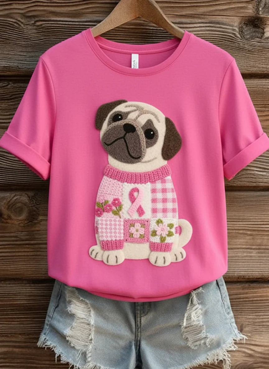 Camiseta Pug Rosa – Colección Huellas Rosa