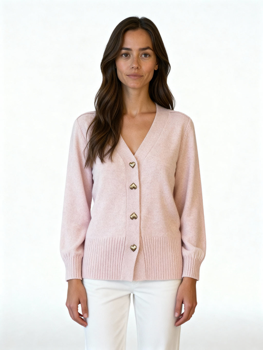 Alenya | Cárdigan de punto suave con botones dorados en forma de corazón