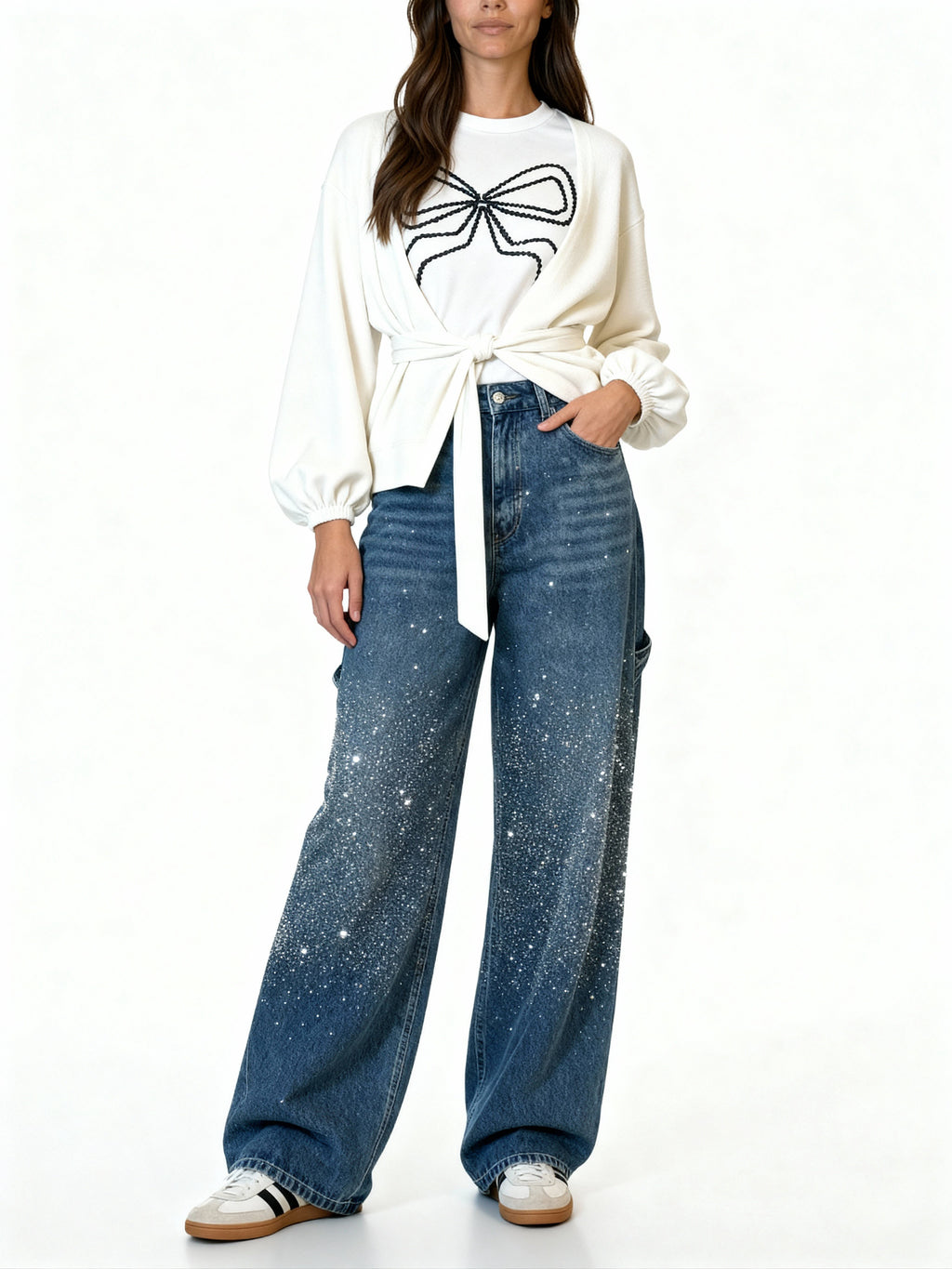 Pantalón Galaxy | Denim ancho con brillo de cristales