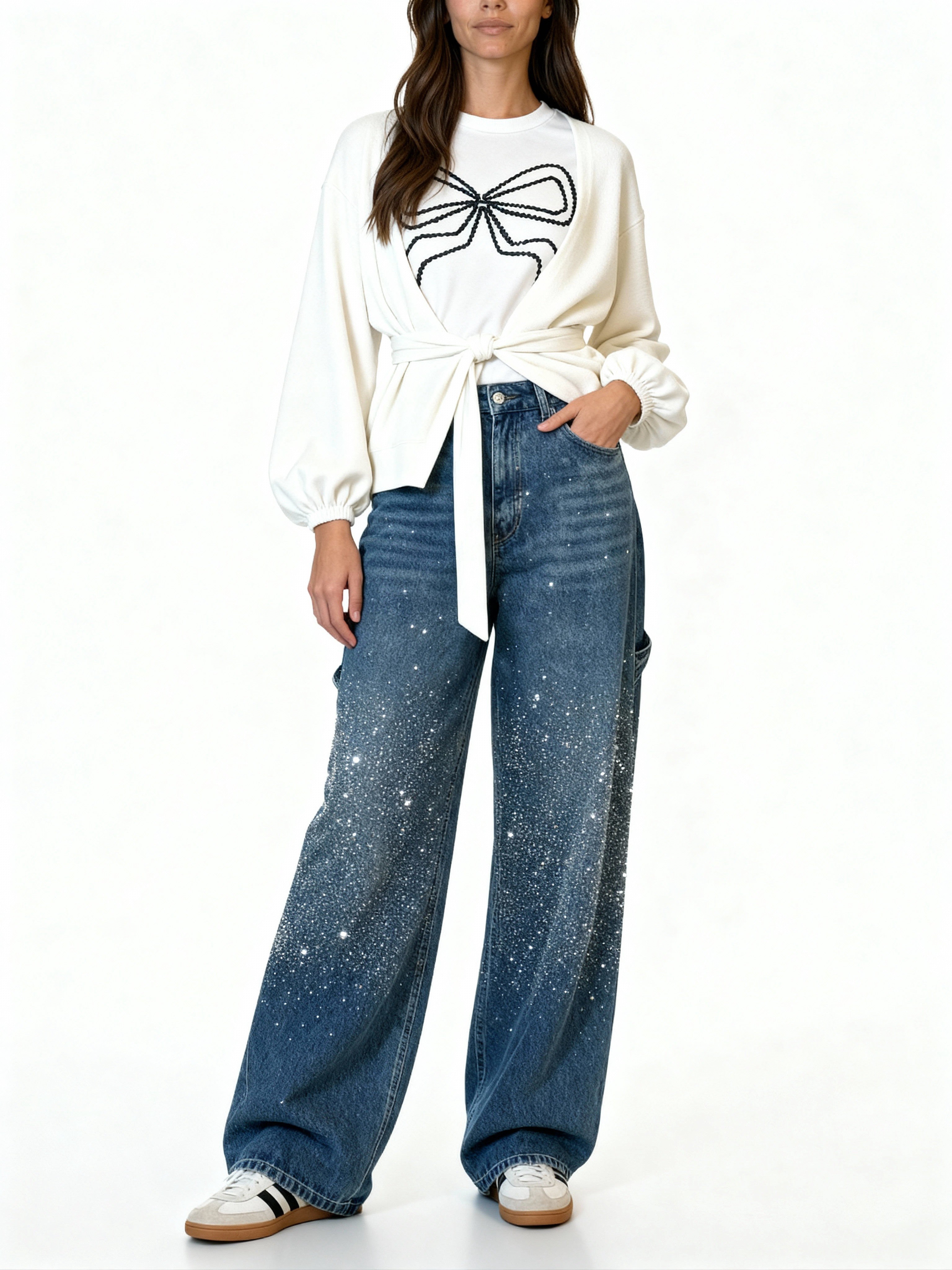 Pantalón Galaxy | Denim ancho con brillo de cristales