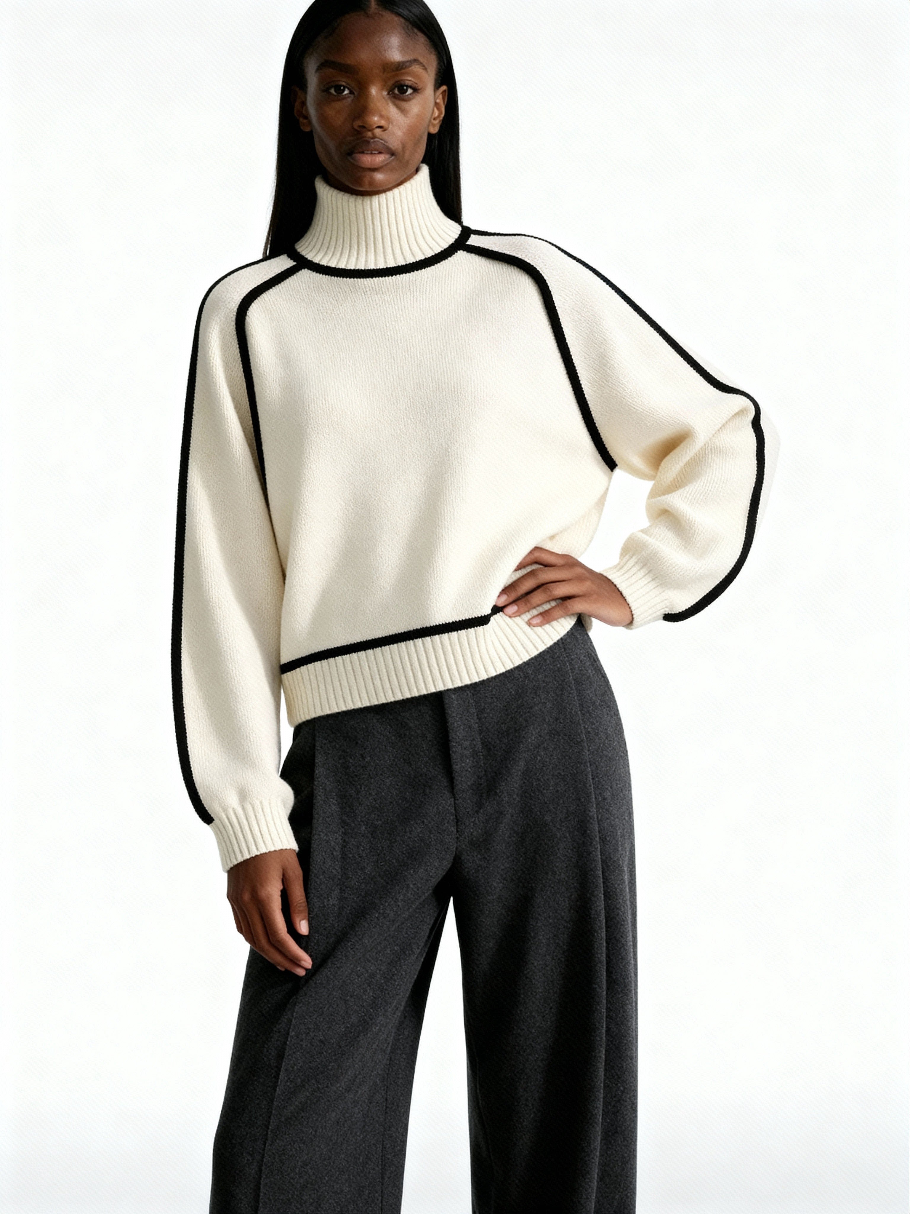 Mila | Jersey de punto con cuello vuelto y ribete contrastado