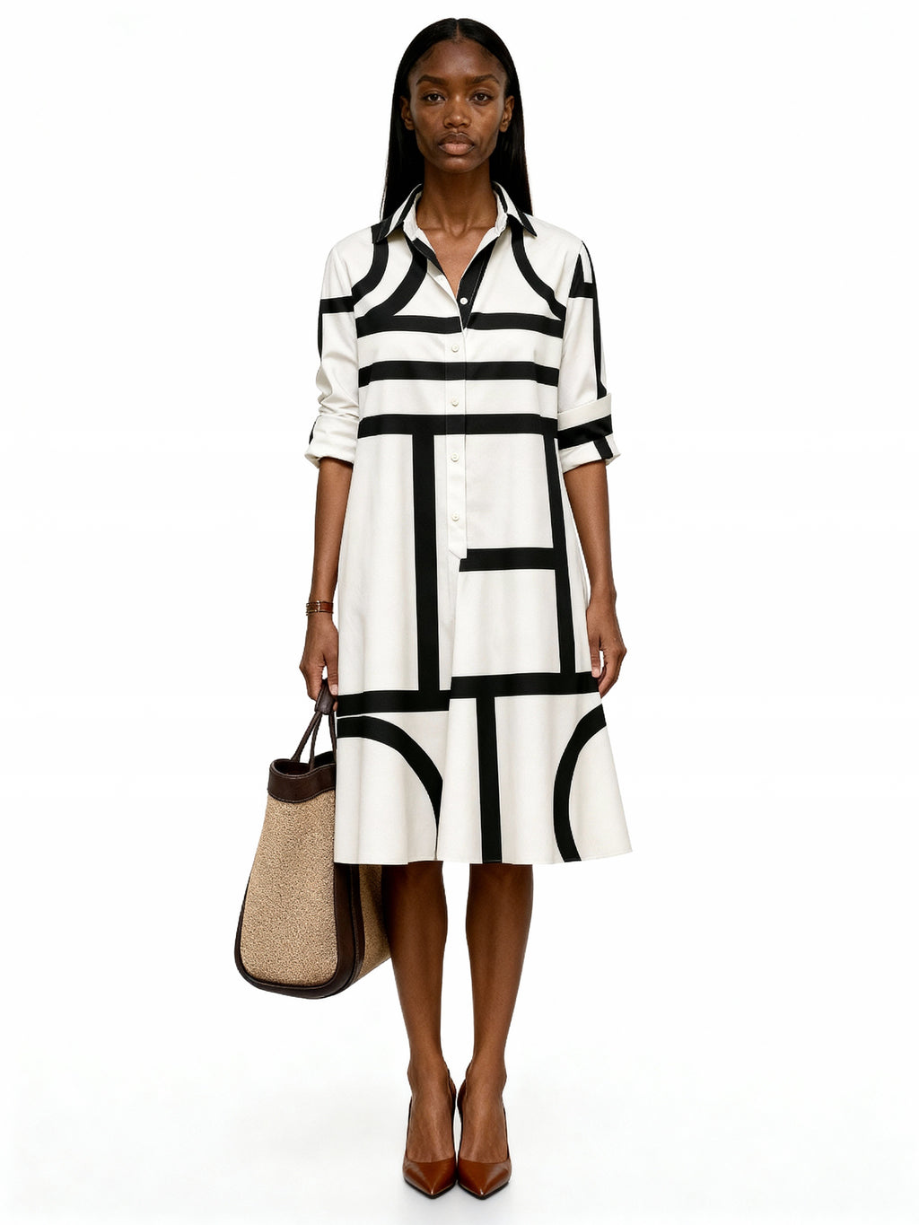 Adèle | Vestido camisero midi con estampado geométrico