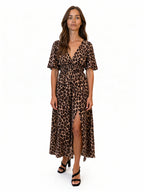 Maëlle | Vestido largo estampado animal con escote en V