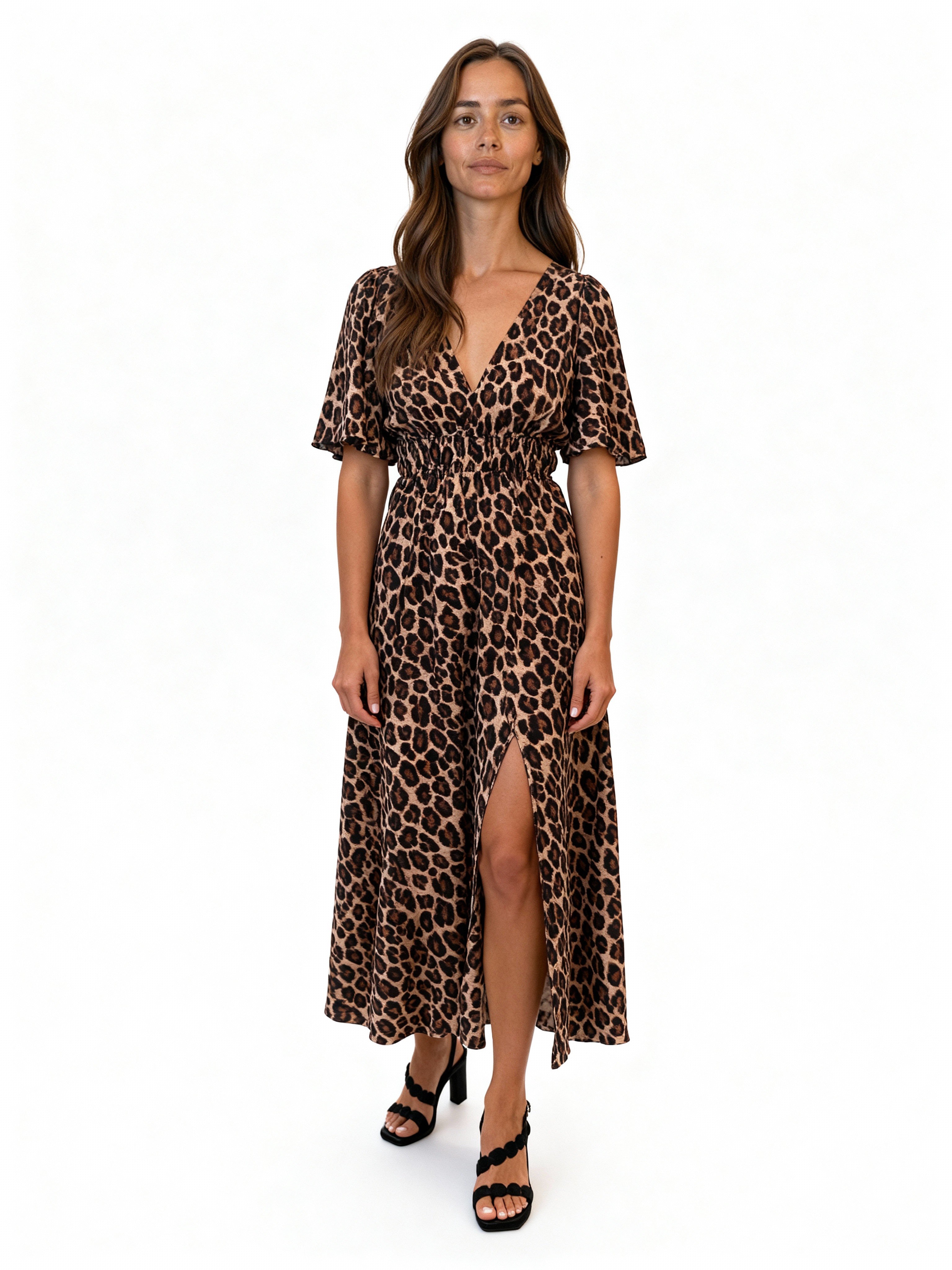 Maëlle | Vestido largo estampado animal con escote en V